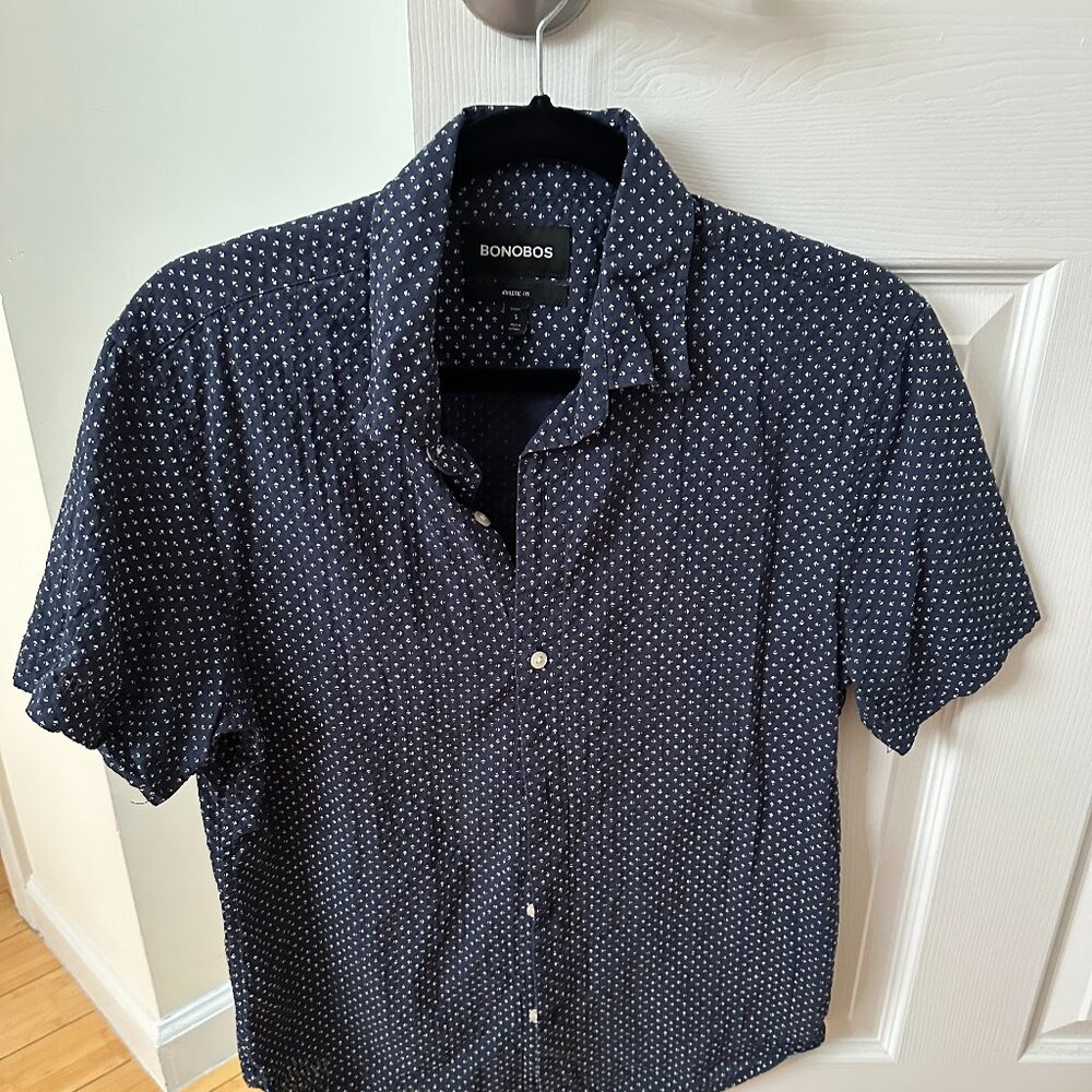 Bonobos Riviera Mens Seersucker Short Sleeve Shirt (Small, Athletic fit, short)